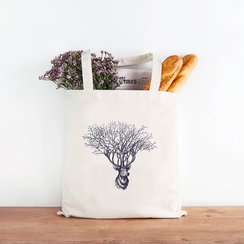Deer Tree tote bag - กระเป๋าแมสเซนเจอร์ - วัสดุอื่นๆ ขาว