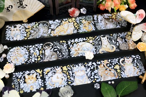 織星辰 貓貓物語雪 PET 紙膠帶 白墨 貝殼光 10米卷