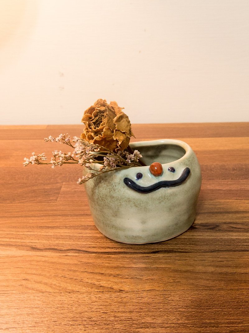 正と負の笑顔の陶器道具 - 花瓶・植木鉢 - 陶器 ブルー