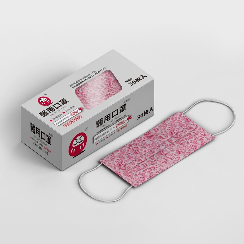 Adult Medical Mask (Classic Food-Wagyu) [30pcs/box] - Face Masks - Other Man-Made Fibers Pink