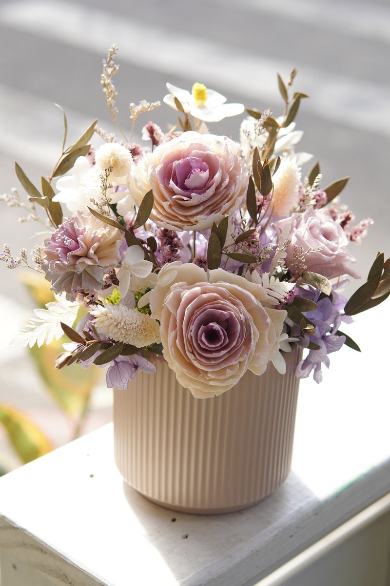 Everlasting series of purple and white everlasting potted flowers - ช่อดอกไม้แห้ง - พืช/ดอกไม้ สีม่วง