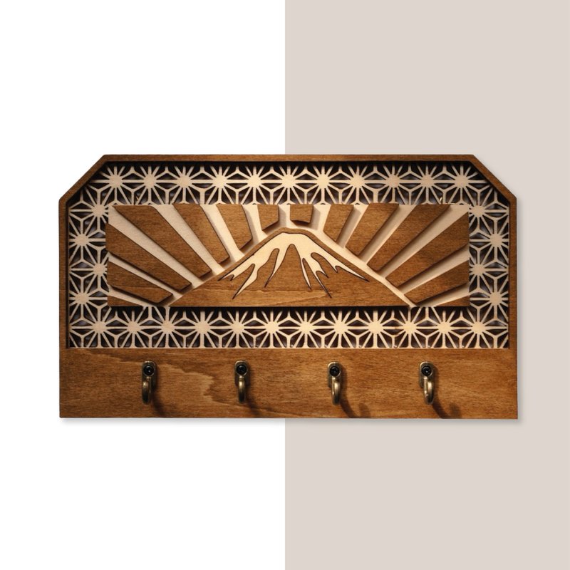 Flower pattern series - Mount Fuji key hanger - Hangers & Hooks - Wood 