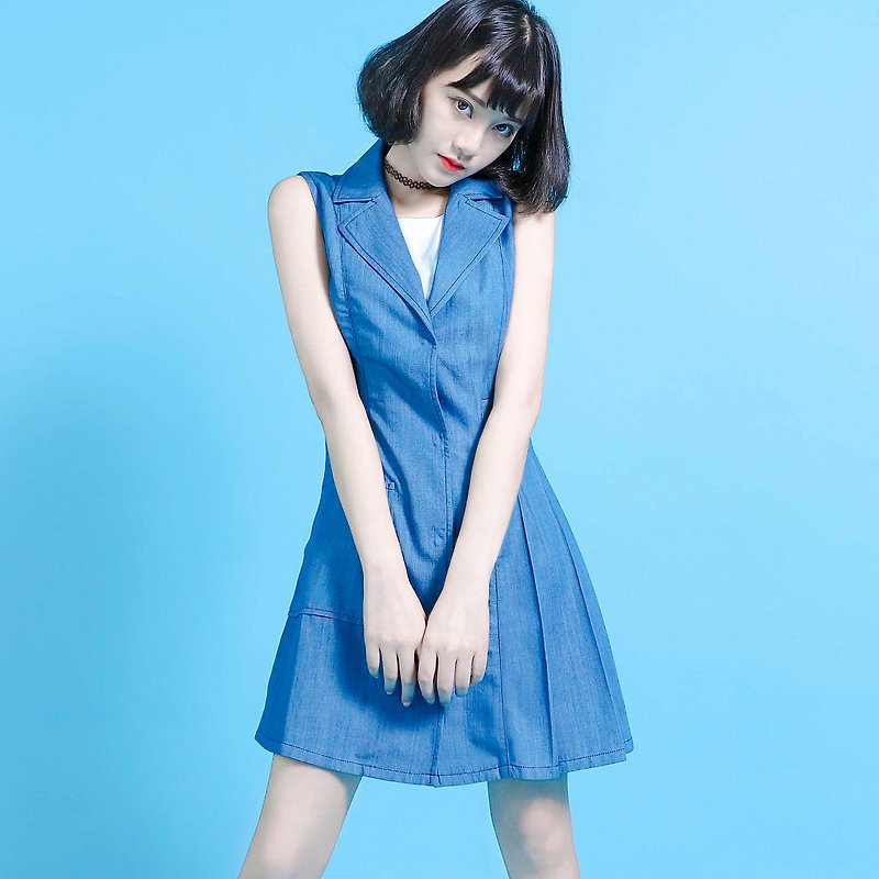 棉．麻 洋裝/連身裙 藍色 - SU:MI said Conserve 永恆之星罩衫洋裝_6SF047_藍
