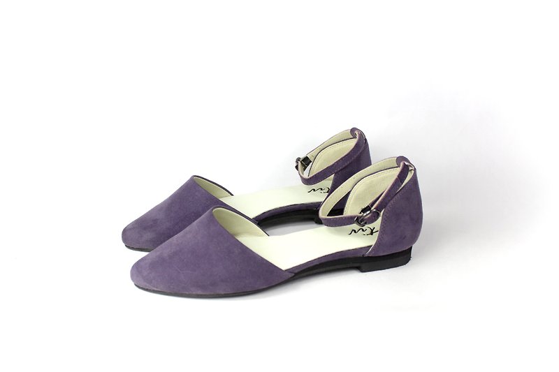 紫 尖頭繞踝平底鞋 - 女皮鞋 - 真皮 紫色