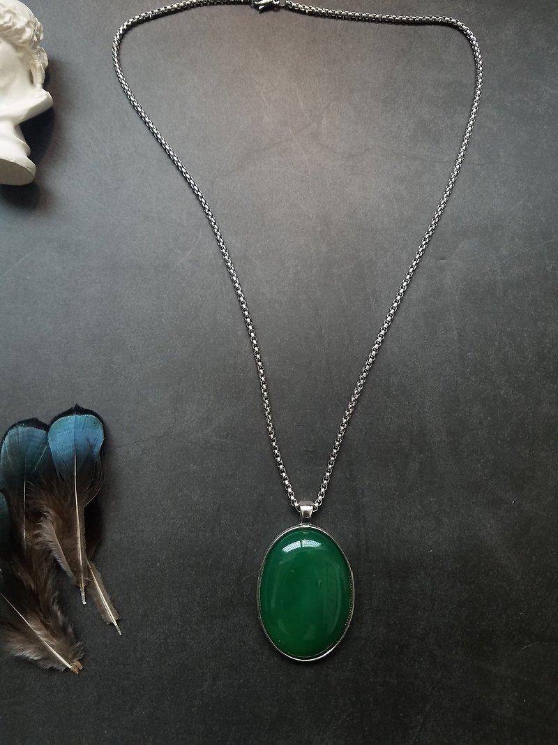 Green chalcedony natural stone necklace 100-band sweater chain style - Necklaces - Semi-Precious Stones Green
