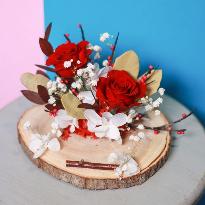 木底質感名片座 開幕小禮 桌上擺飾 辦公室療癒小物 - 名片架/名片座 - 植物．花 紅色