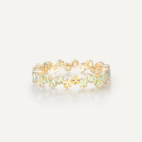 Maison de lumin 向日葵彩色藍寶石旋律1.4ct公主方戒指18k金