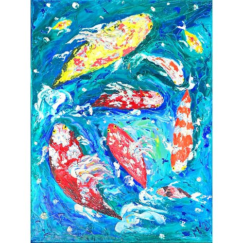 瑪格麗商店 Koi Fish Painting Canvas ORIGINAL Art Impasto Oil Artwork