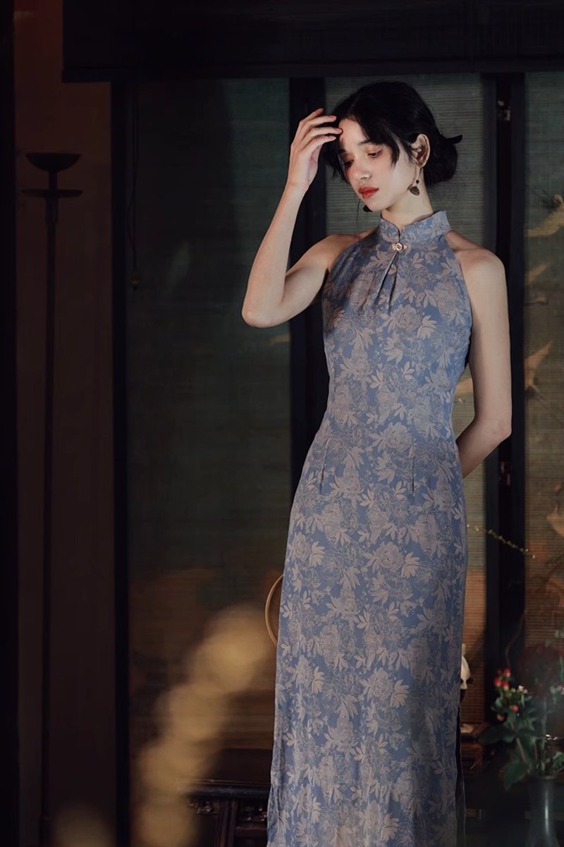 Retro Chinese style modified cheongsam sleeveless dress - ชุดเดรส - วัสดุอื่นๆ สีม่วง