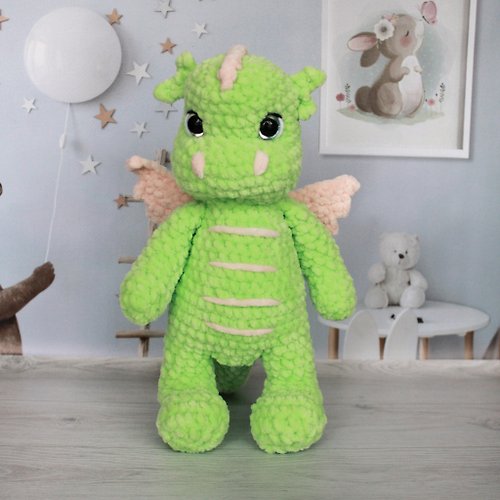Knittedtoysworld Dragon toy for kids, Plush green dragon, Christmas gift for a child