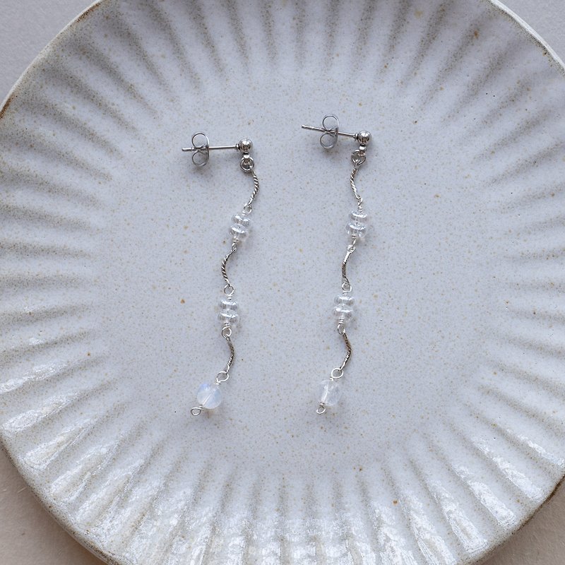 Chunyu/Earrings/-Blue Moonstone Twist Earrings and Clip-On Stainless Steel - Earrings & Clip-ons - Crystal 