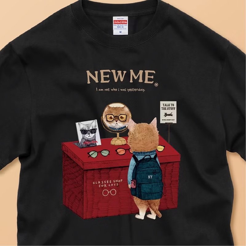 NEW ME メガネ屋さんにきたネコ / 安心のクオリティ/定番コットンTシャツ - Tシャツ - コットン・麻 ホワイト