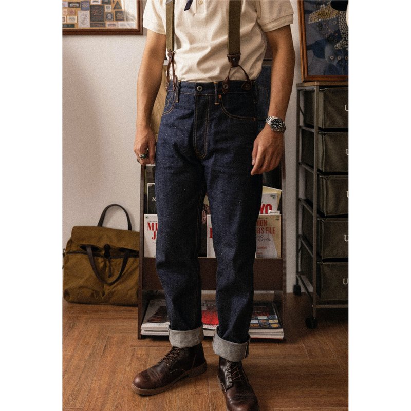 牛仔長褲 中高腰 14oz UW未預縮處理 雪花丹寧赤耳 2000T - 男長褲/休閒褲 - 棉．麻 藍色