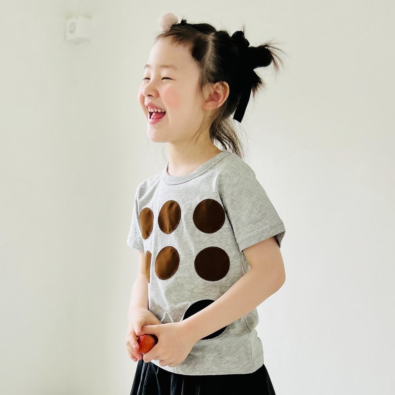 Polka dot gray T-shirt / t-shirt top children's clothing - Tops & T-Shirts - Cotton & Hemp Gray