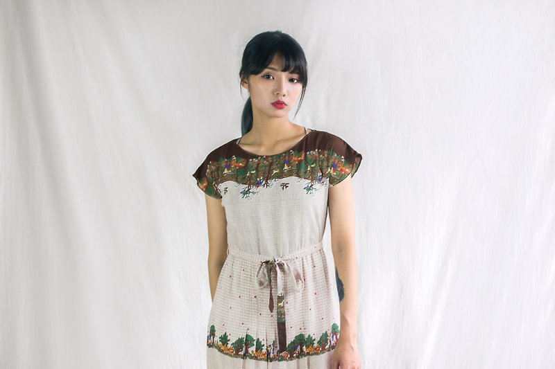 Hunting figure half sleeve vintage dress - One Piece Dresses - Other Materials 