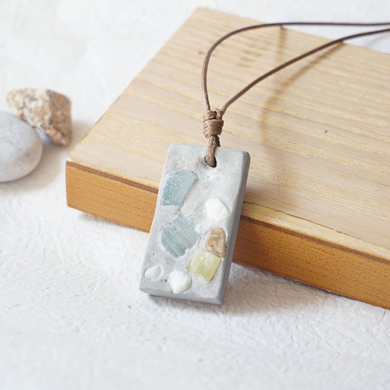 海玻璃 水泥 擴香頸鏈 手工項鍊 原創 環保 upcycling - 項鍊 - 水泥 銀色