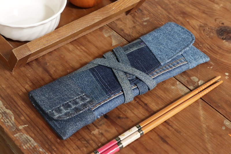 Shredded Denim‧Recycled Cutlery Bag--Please leave a message for customized color - Lunch Boxes - Cotton & Hemp 