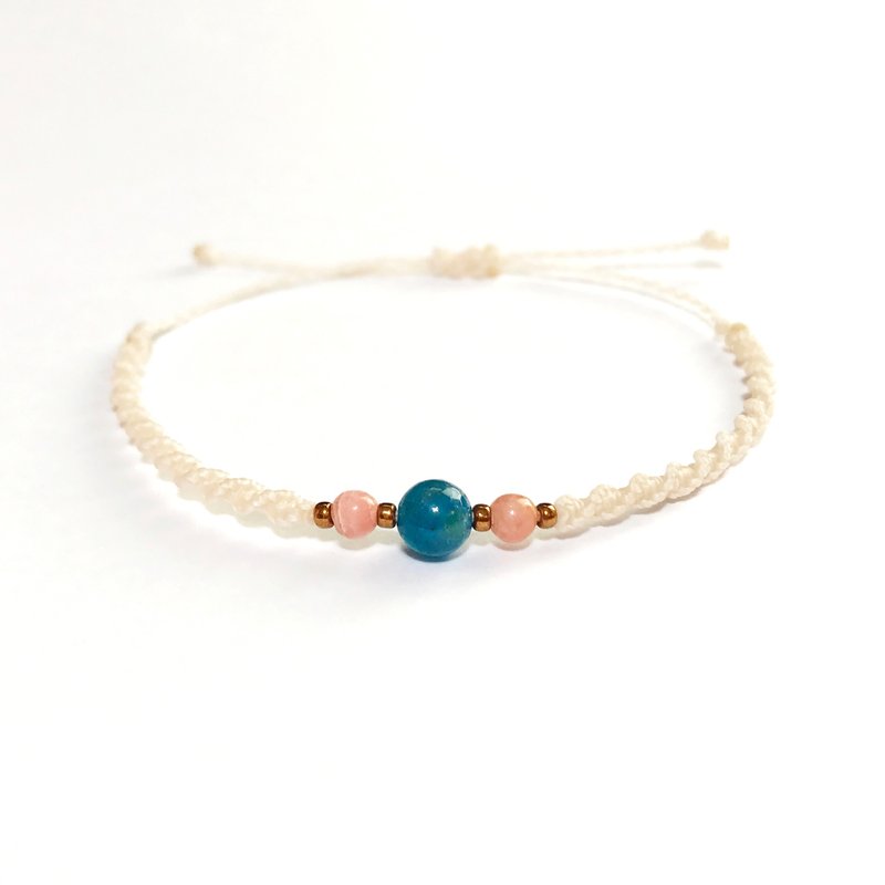 Apatite Rhodochrosite gemstone macrame knot bracelet - 手鍊/手鐲 - 蠟 多色