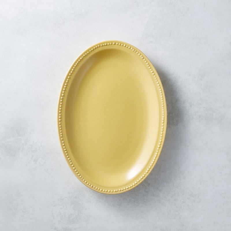 日本美濃燒 - 珍珠邊橢圓淺盤 - 赭黃 - 盤子/餐盤 - 陶 黃色