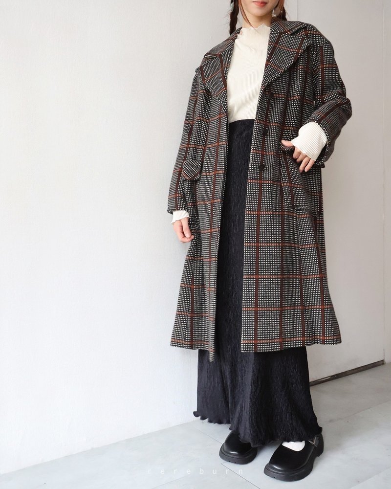 Early spring retro tailoring Japanese plaid striped splicing neat wool vintage coat - Women's Casual & Functional Jackets - Wool Black