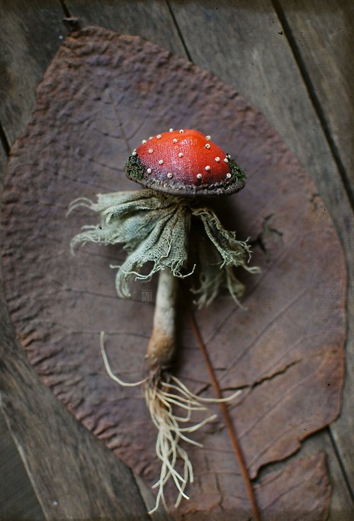 Mandragora Bestiary Textile brooch fly agaric, textile mushroom, handmade accessory, textile decor.