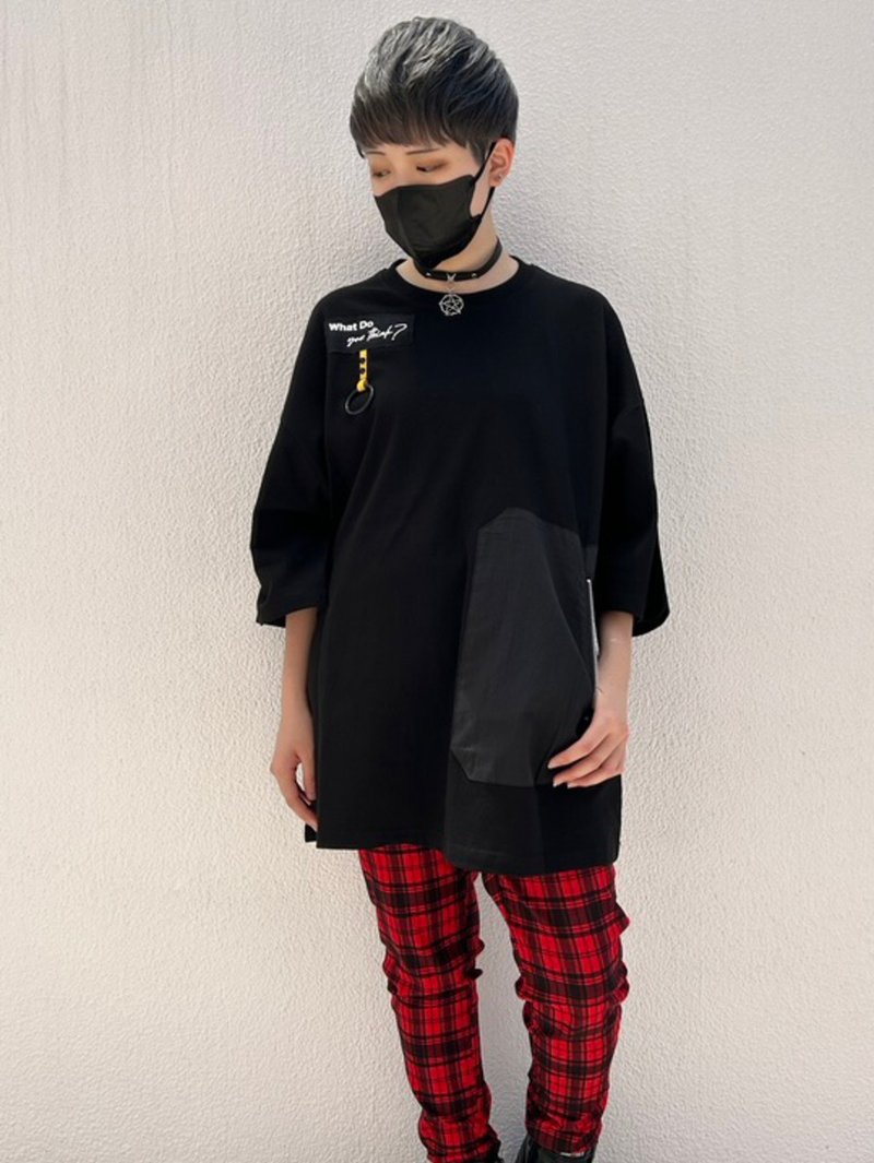 Pocket T-shirt/F size/hellcatpunks/hcp-t0215 - เสื้อยืดผู้หญิง - ผ้าฝ้าย/ผ้าลินิน สีดำ