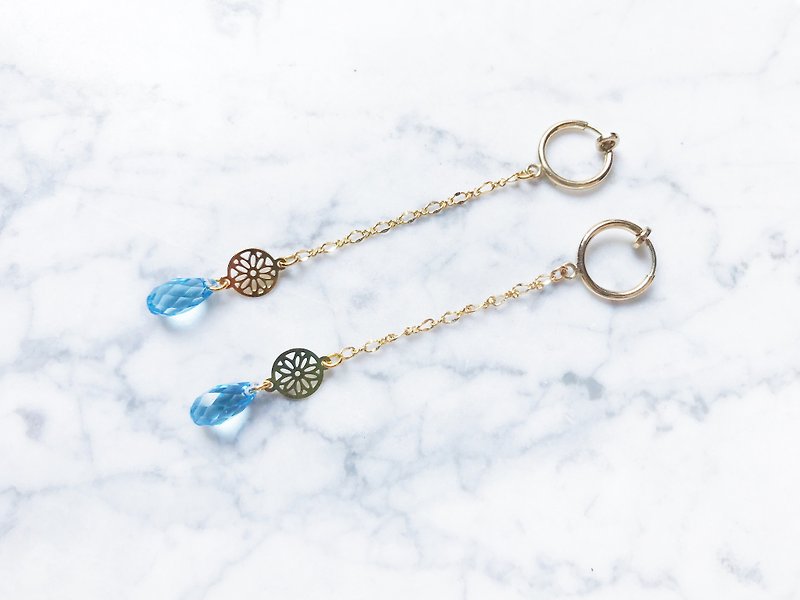 "Blue Coast" light blue sea drops classic long earrings a pair - ต่างหู - โลหะ 