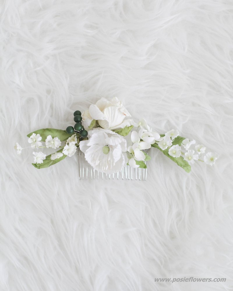 Snow White Handmade Paper Flower Hair Comb - Hair Accessories - Paper White