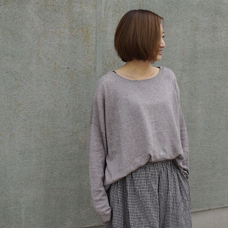 High gauge cotton linen knitted drop shoulder pullover mocha - ニット・セーター - コットン・麻 