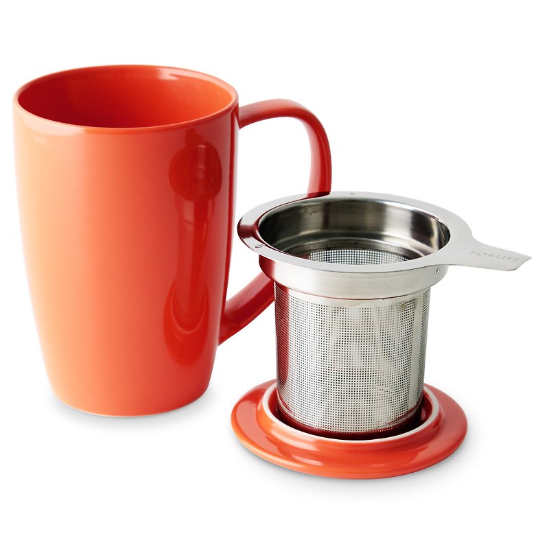 [Holiday Gift] American FORLIFE Sleek/Filter Tea Cup Set-Carrot Orange - แก้ว - เครื่องลายคราม สีส้ม