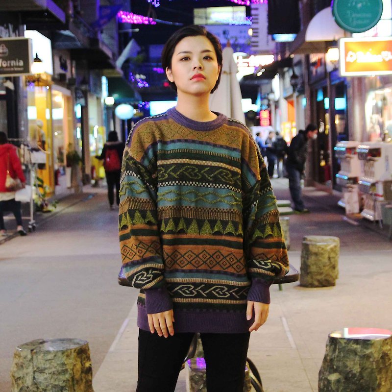 Tsubasa.Y vintage house with a vintage three-dimensional carved sweater 016, Carved Sweater - สเวตเตอร์ผู้หญิง - ผ้าฝ้าย/ผ้าลินิน 
