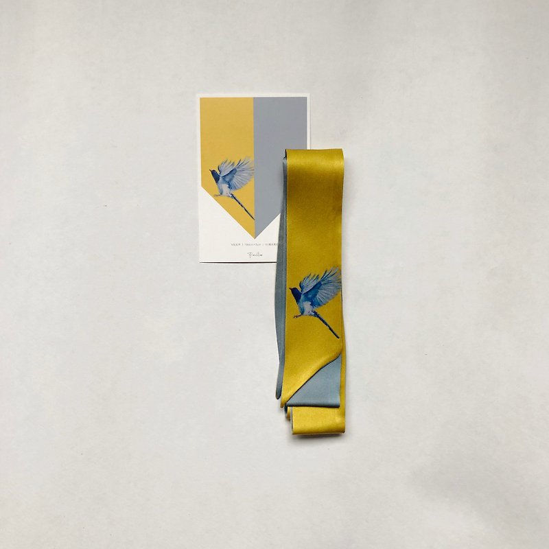 Yellow bird silk art multi-purpose scarf - ผ้าพันคอ - ผ้าไหม สีเหลือง
