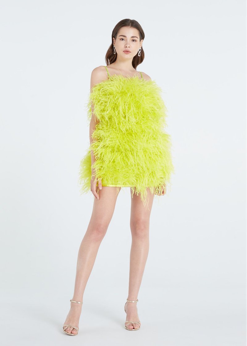 Aston lemon green feather dress  for women Cocktail party dress - 洋裝/連身裙 - 羽絨 黃色