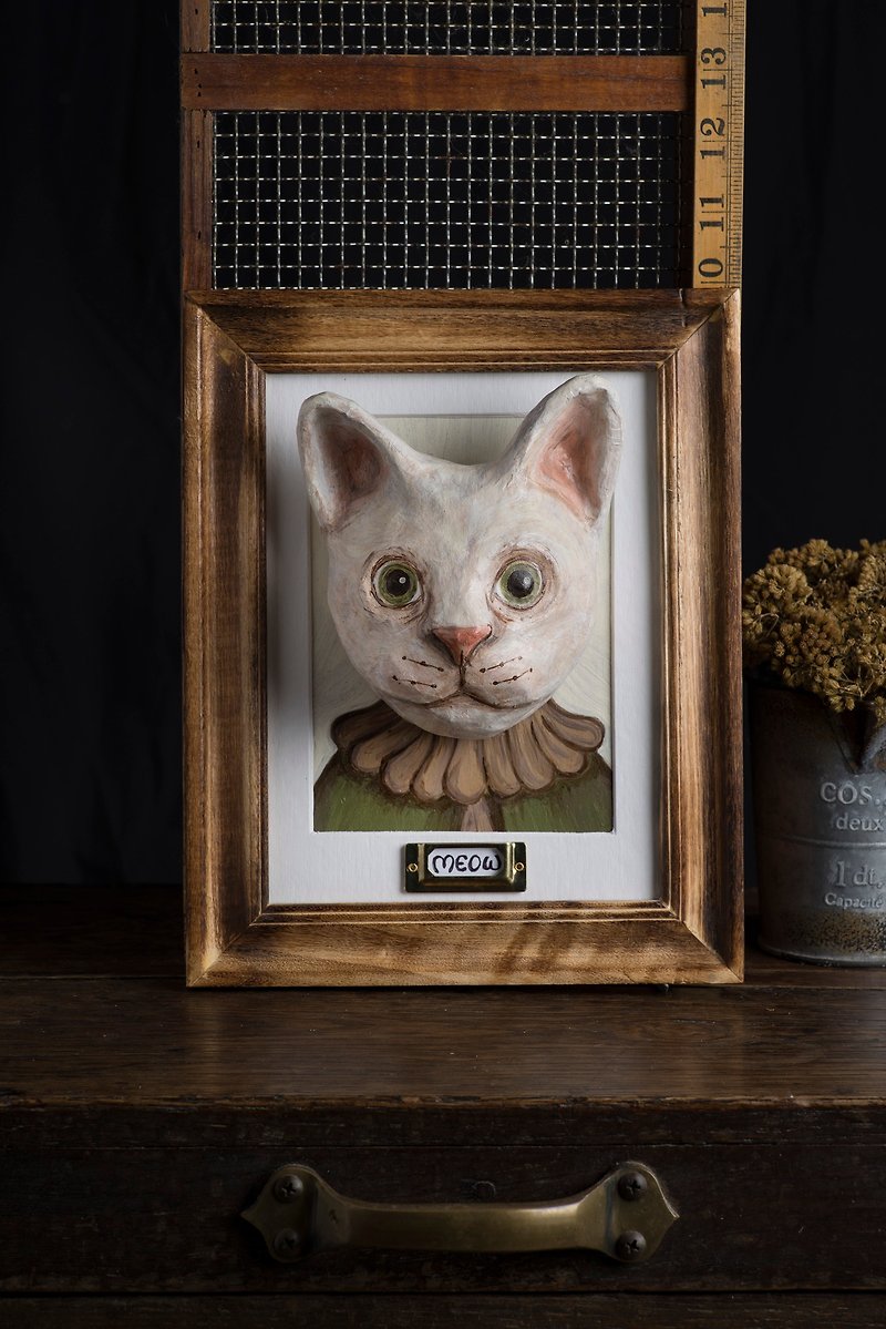 Cat and Wood Photo Frame - โปสเตอร์ - กระดาษ สีนำ้ตาล