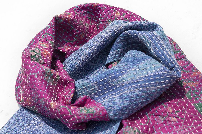 Embroidered silk scarf/silk embroidered scarf/hand-sewn sari silk scarf/indian silk embroidered scarf-vine flower - ผ้าพันคอถัก - ผ้าไหม หลากหลายสี