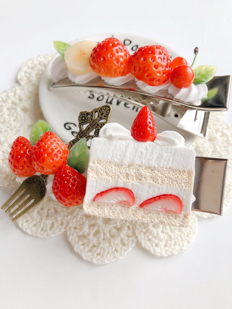 hair clip, hair accessory, fake sweets,strawberry,cake, food,swe - 髮夾/髮圈 - 黏土 銀色