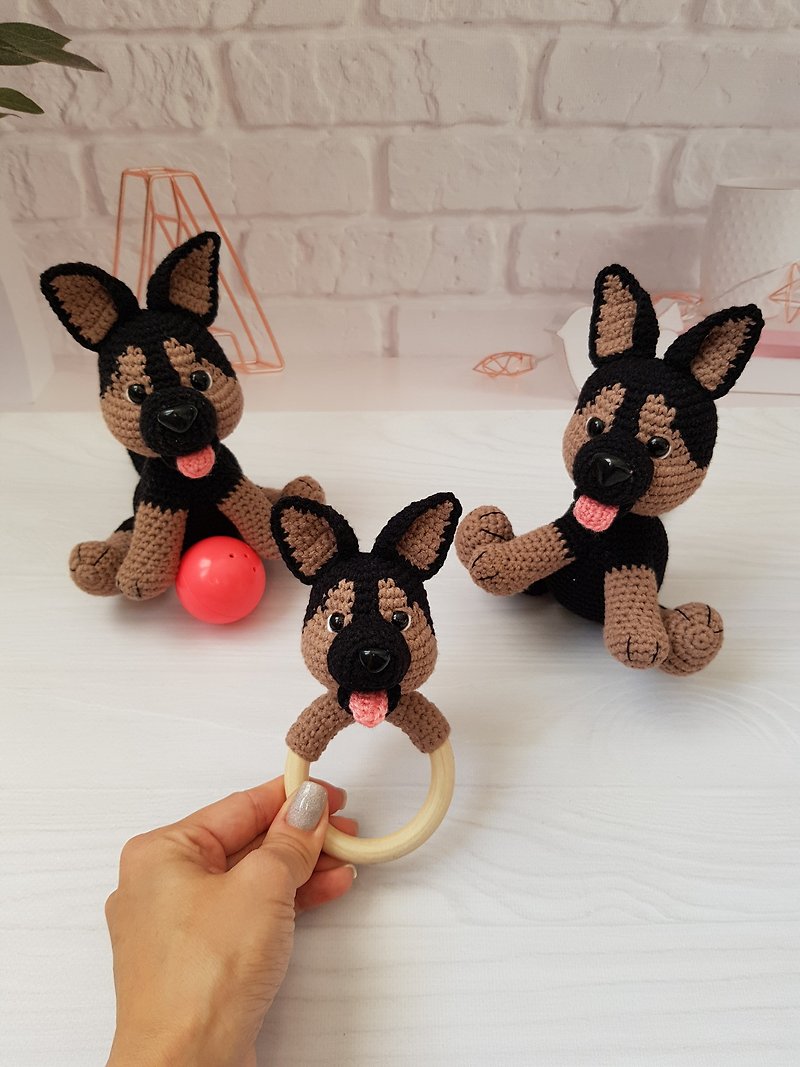 Crochet Dog Pattern German Shepherd toy and baby rattle, Amigurumi toy Pattern - Knitting, Embroidery, Felted Wool & Sewing - Other Materials 