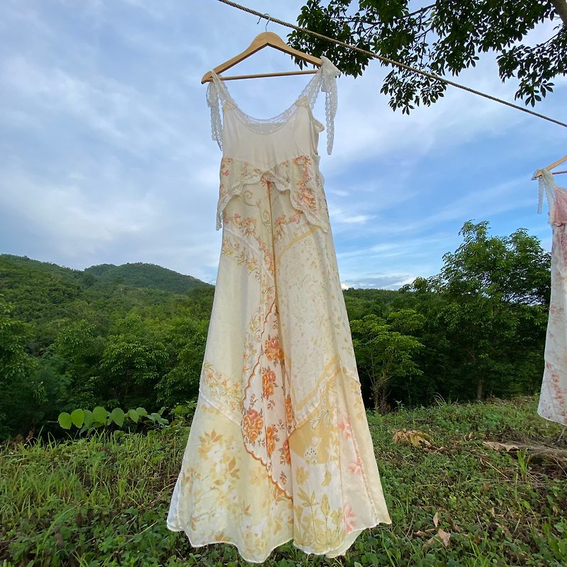 新しいモデルのドレス - ワンピース - コットン・麻 ゴールド