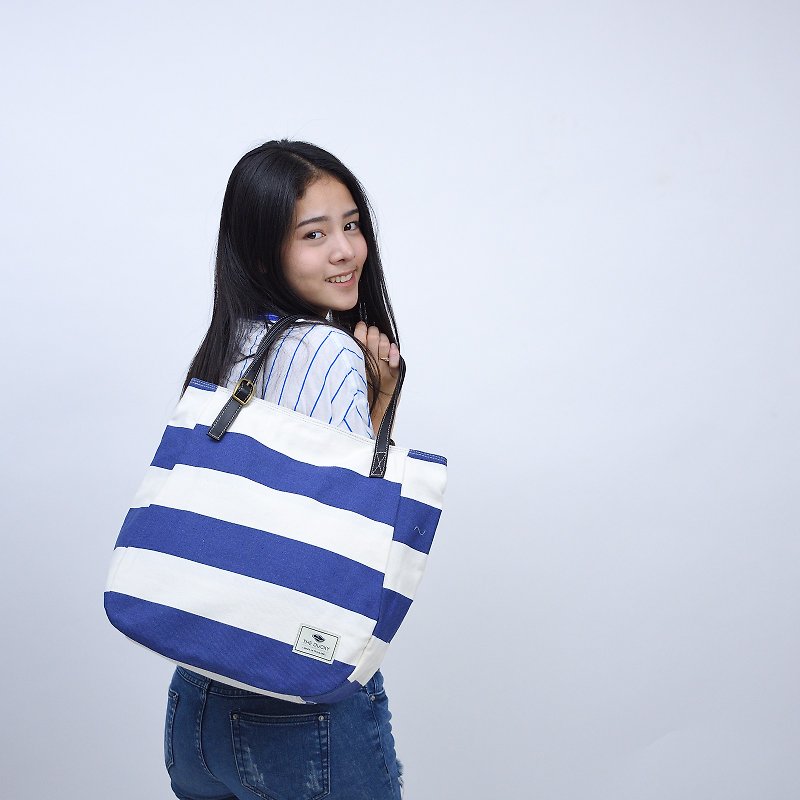 Sack tote - Blue white stripes - Handbags & Totes - Cotton & Hemp Multicolor