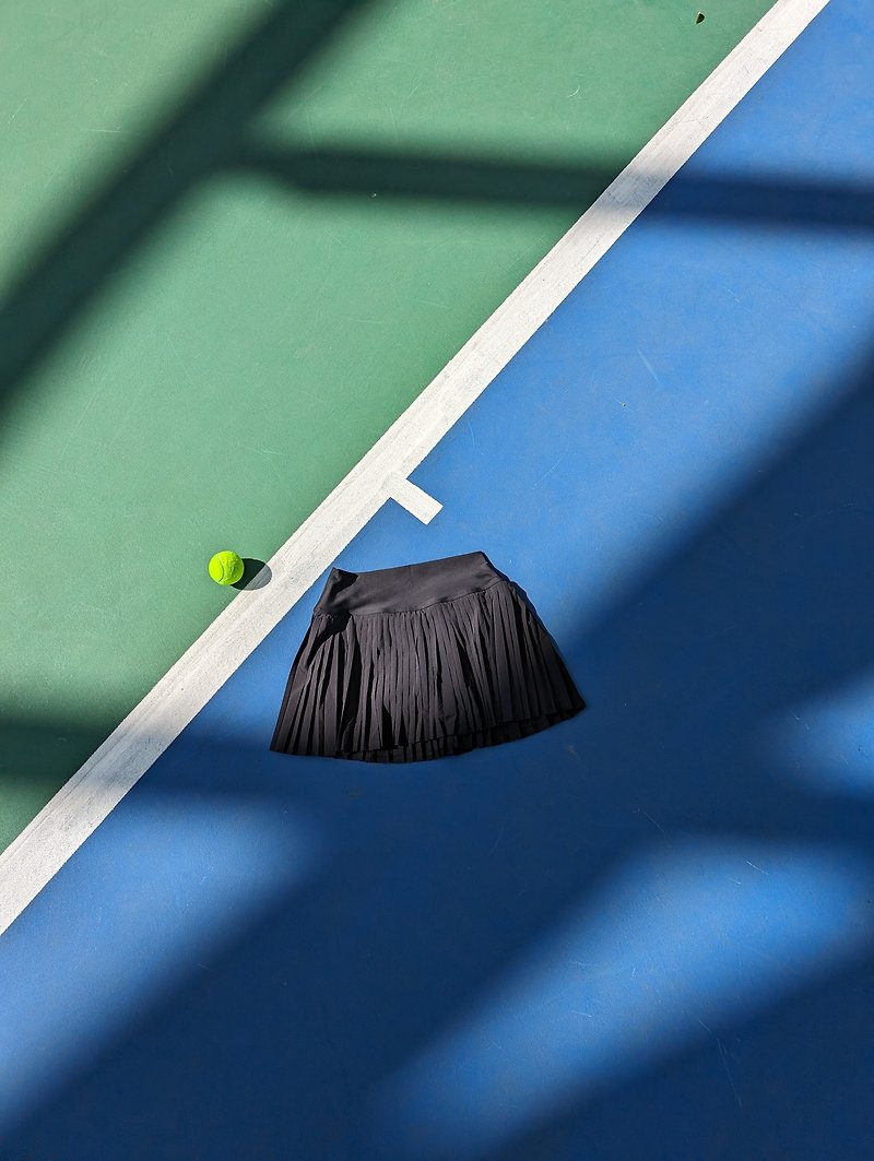 Y2Kブラックガールファッションファインプリーツテニススカート_オブシディアン石 - スカート - ポリエステル ブラック