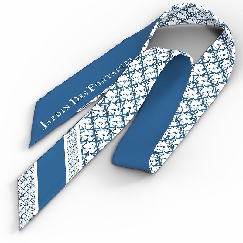Jardin Des Fontaines Monogram Twilly Silky Scarf (Machine Washable) - Scarves - Polyester Blue
