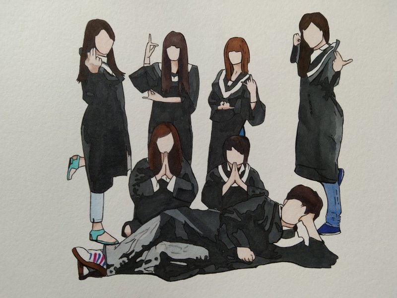 色塊畫 / 線條畫 / 無臉畫 / 人像畫 / 麥克筆畫 / 手繪 / 多人 - 似顏繪/客製畫 - 紙 