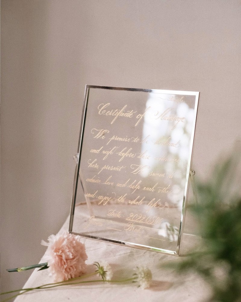 手刻玻璃英文結婚證書 - 擺飾/家飾品 - 玻璃 