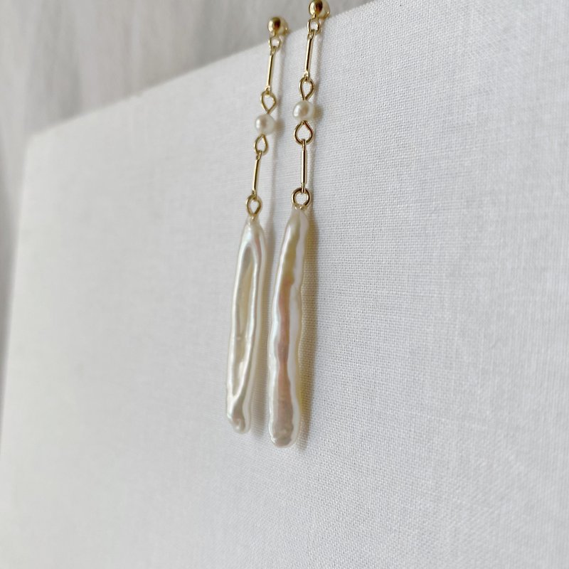 cocktail / long natural pearl earrings - Earrings & Clip-ons - Pearl Gold