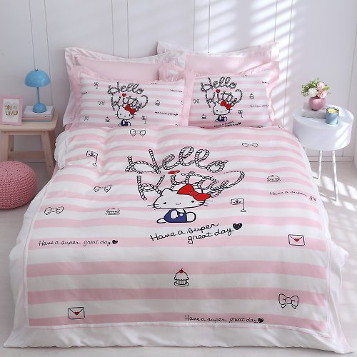 家適居家寢飾生活館 Hello Kitty-萊賽爾天絲-床包被套組- 海洋甜心-粉-大圖-正版授權