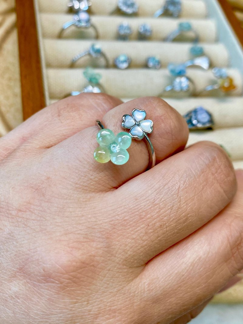 Silver Collection - Icy jadeite sweet osmanthus silver ring - แหวนทั่วไป - เครื่องเพชรพลอย 