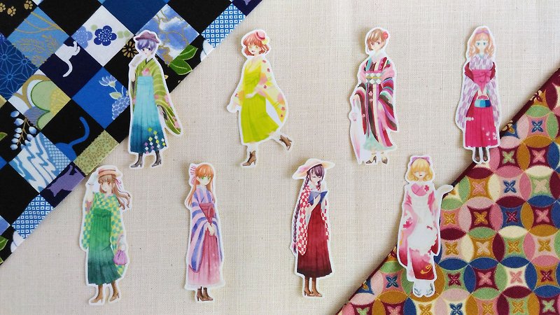 Taisho kimono girl sticker set - สติกเกอร์ - กระดาษ หลากหลายสี