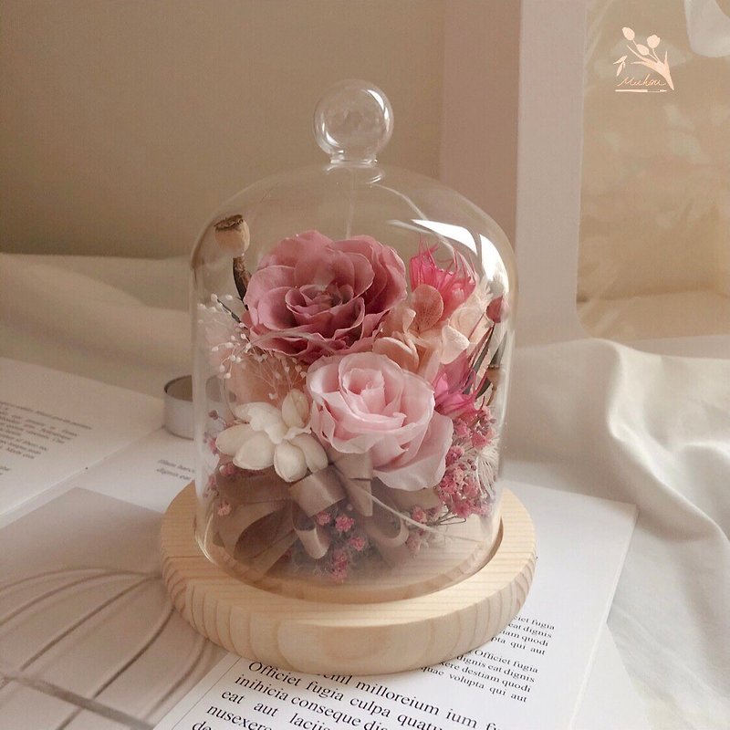 Preserved flower glass cover with bag, no withered flowers, dried flowers - ช่อดอกไม้แห้ง - พืช/ดอกไม้ หลากหลายสี