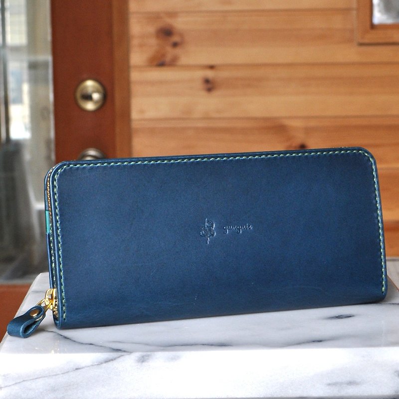 Round zipper wallet with excellent storability No.13 Buttero - Wallets - Genuine Leather Blue