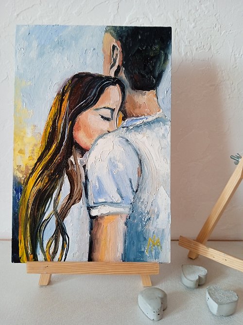 AboutART Loving Couple Painting Couple in Love Art Original Painting Oil 20*30cm